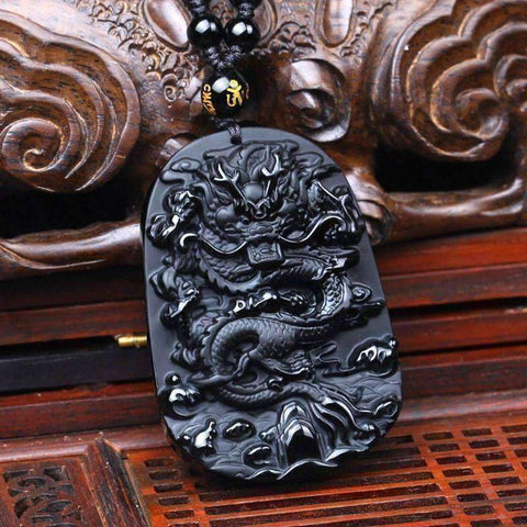 Image of Natural Obsidian Zodiac Dragon Pendant