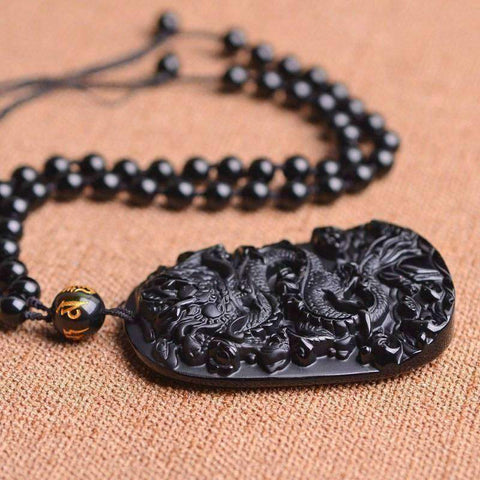Image of Natural Obsidian Zodiac Dragon Pendant