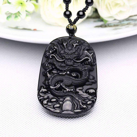 Image of Natural Black Obsidian Dragon Pendant