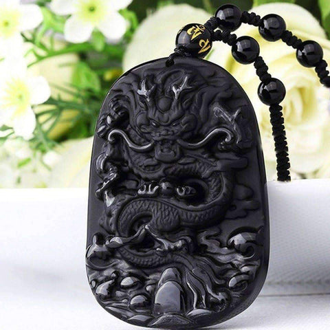 Image of Natural Black Obsidian Dragon Pendant