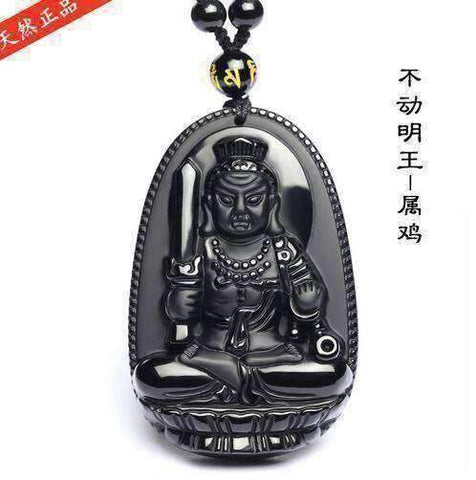 Image of Natural Black Obsidian Carved Buddha Lucky Amulet