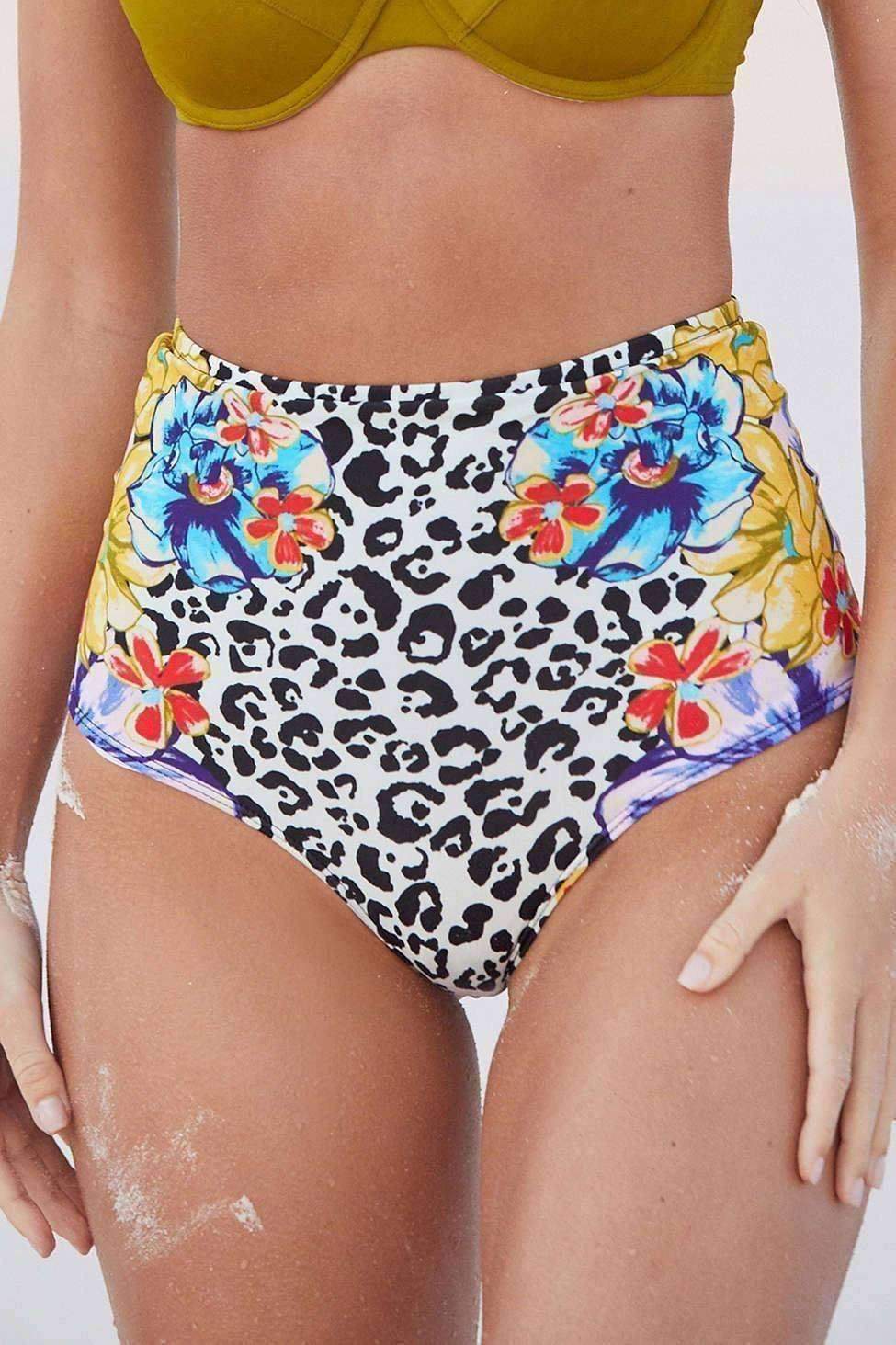 Printed Flat High-Waisted Bikini Bottom