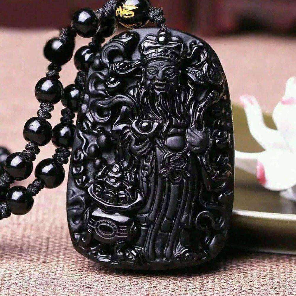 Obsidian Necklace Pendant With Rope