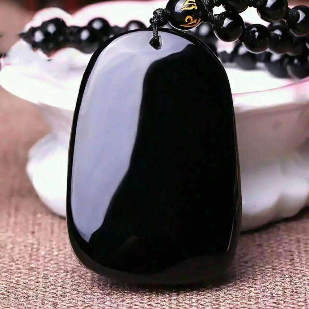 Obsidian Necklace Pendant With Rope
