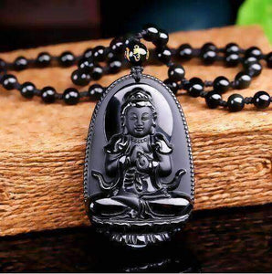 Natural Black Obsidian Carved Buddha Lucky Amulet