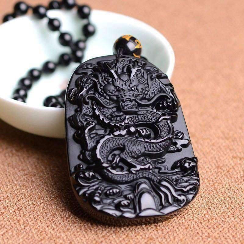 Natural Obsidian Zodiac Dragon Pendant