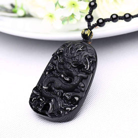 Natural Black Obsidian Dragon Pendant