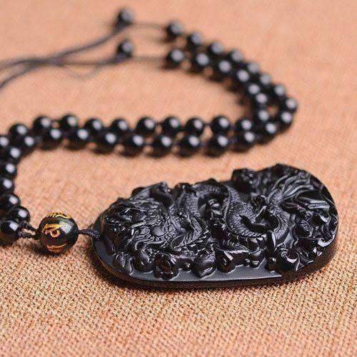 Natural Obsidian Zodiac Dragon Pendant