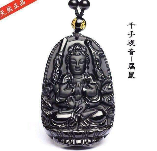 Natural Black Obsidian Carved Buddha Lucky Amulet