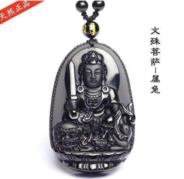 Natural Black Obsidian Carved Buddha Lucky Amulet
